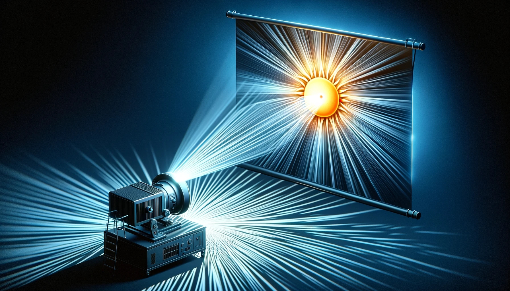 DALL·E 2024 01 31 080506 Create a realistic image showing a projector with its lens projecting an image onto a screen The image on the screen displays a sun The projection r 1792x1024x